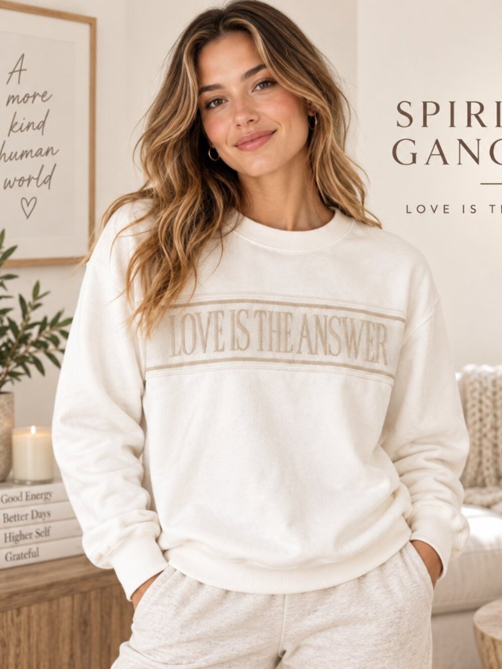 Spiritual Gangster Love Is The Answer Cream Sweatshirt Small